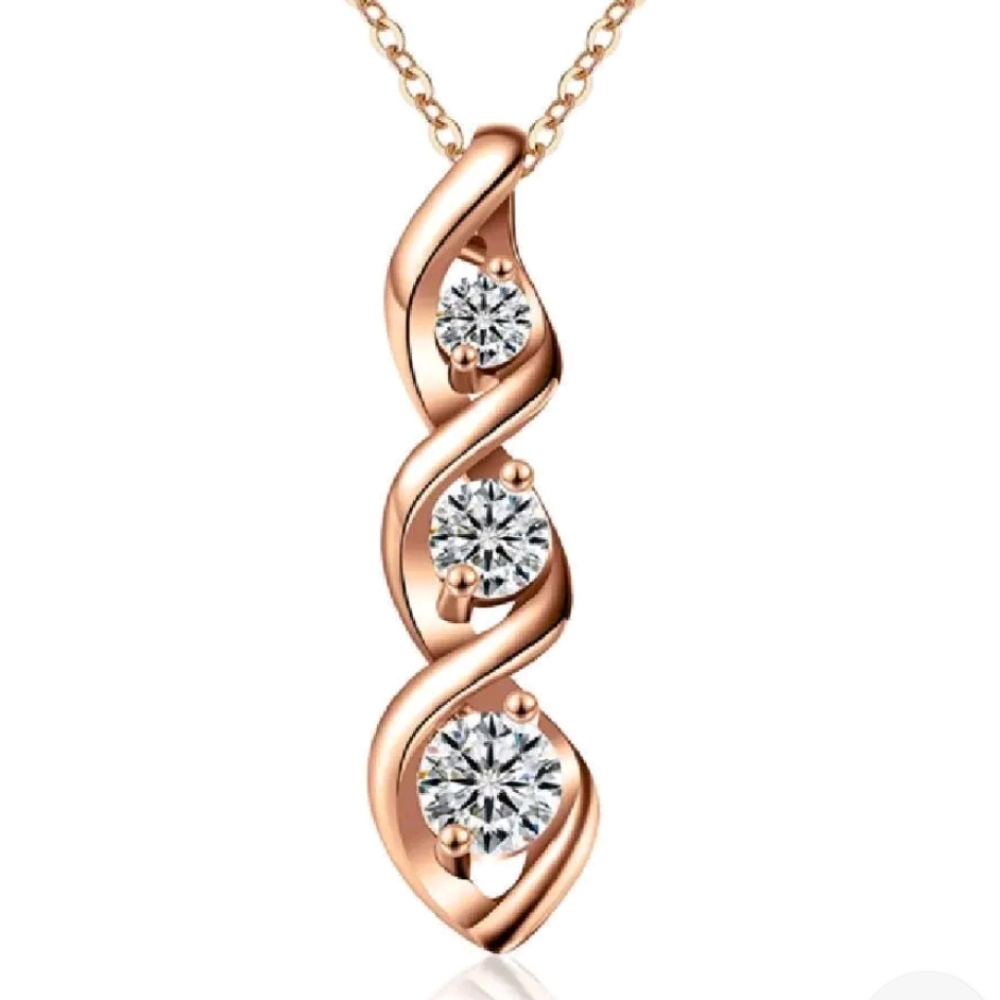 Silver Plated Geometric Infinity Round Zircon Pendant Necklace.Rose Golden.